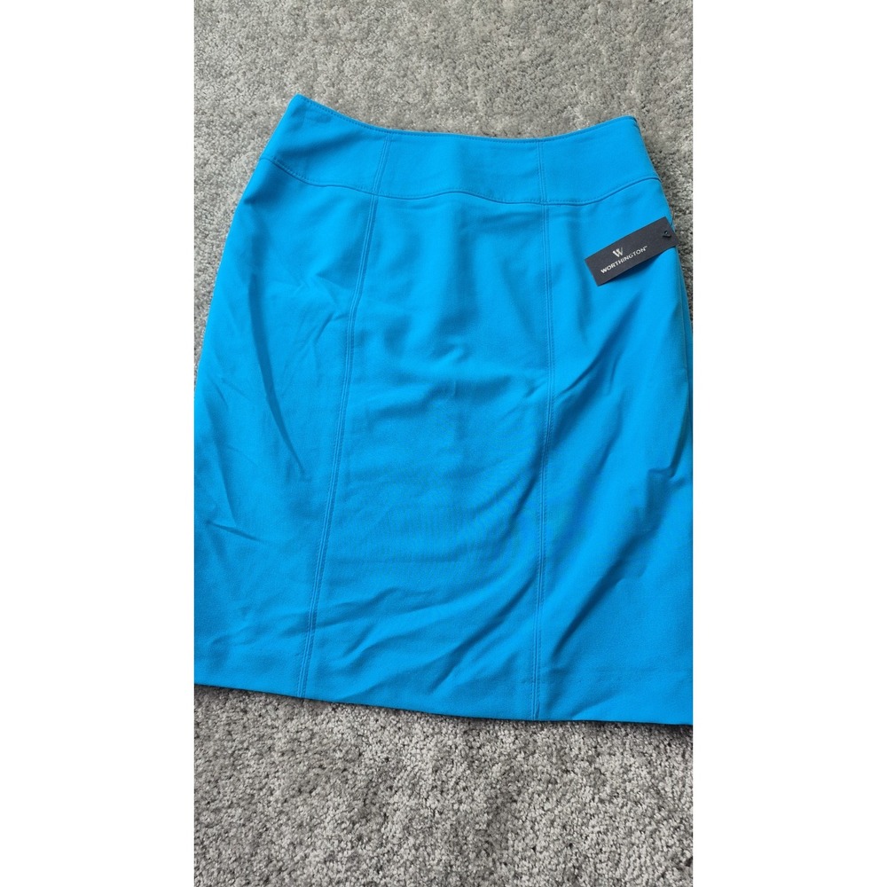 Worthington Women's Size 6 Aqua Lined Straight Skirt‎ Kick Pleat Knee Length NEW